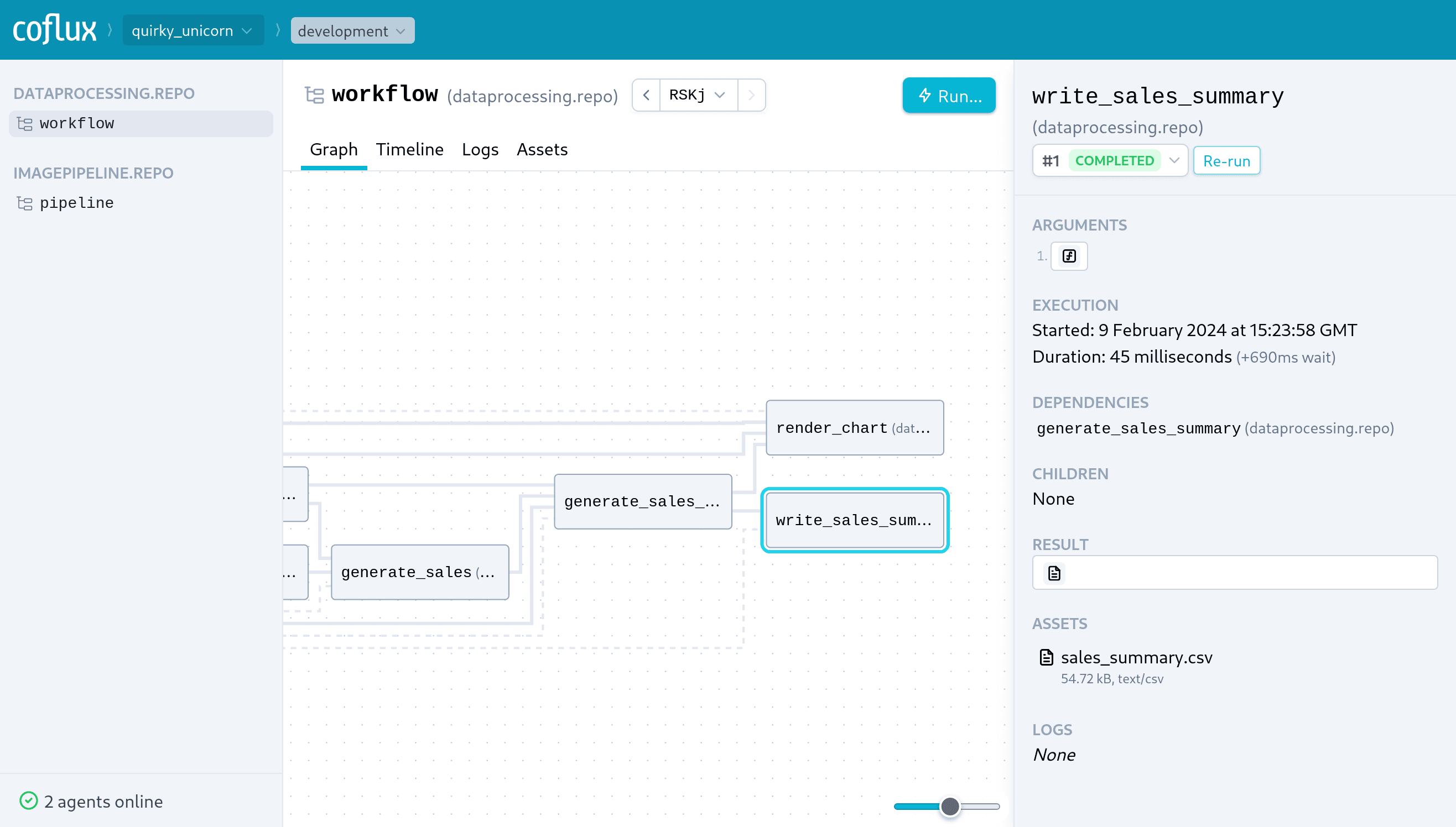 Screenshot of the Coflux UI